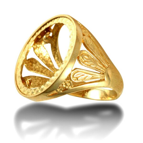 Men’s Solid 9ct Gold Welsh Feather Full Sovereign Mount Ring | Diamonds ...