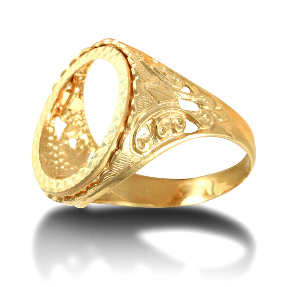 Men’s Solid 9ct Gold Fleur De Lis Full Sovereign Mount Ring | Diamonds Gems